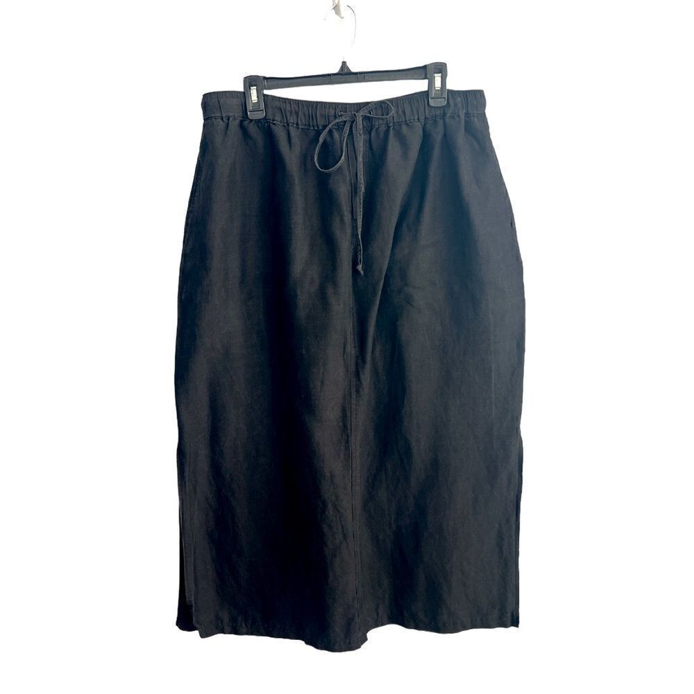 Women’s Plus size 22 linen blend Black Maxi Skirt with elastic waist
